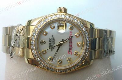 Lady Rolex Datejust Yellow Gold Watch Diamond Bezel 36mm